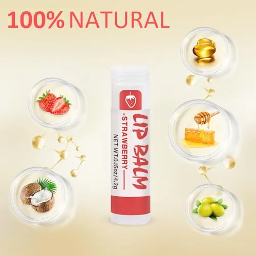 24 Pack Lip Balm, Natural Lip Balm Bulk with Vitamin E and Coconut Oil, Moisturizing Soothing Chapped Lips-8 Flavors