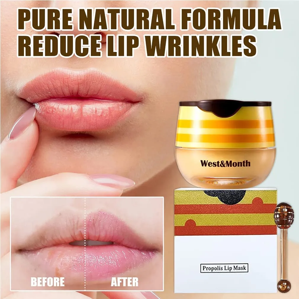 2PCS Balm Lip Balm Honey Pot & Strawberry Sleeping Lip Mask, Propolis Moisturizing Honey Lip Mask Lip Balm, Hydrating & Prevention Dry and Cracked Lip Scrubs Exfoliator, Winter Lip Care Products