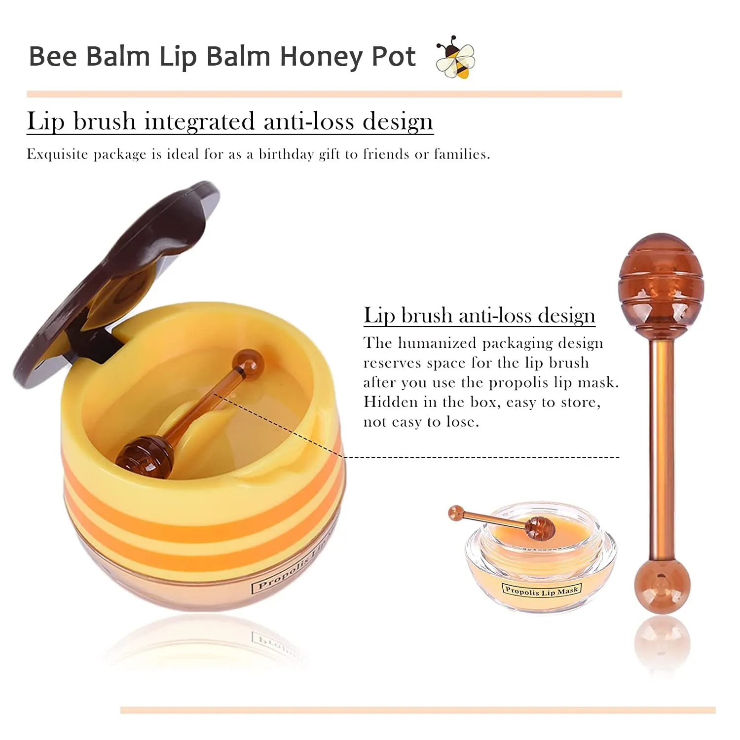 2PCS Balm Lip Balm Honey Pot & Strawberry Sleeping Lip Mask, Propolis Moisturizing Honey Lip Mask Lip Balm, Hydrating & Prevention Dry and Cracked Lip Scrubs Exfoliator, Winter Lip Care Products