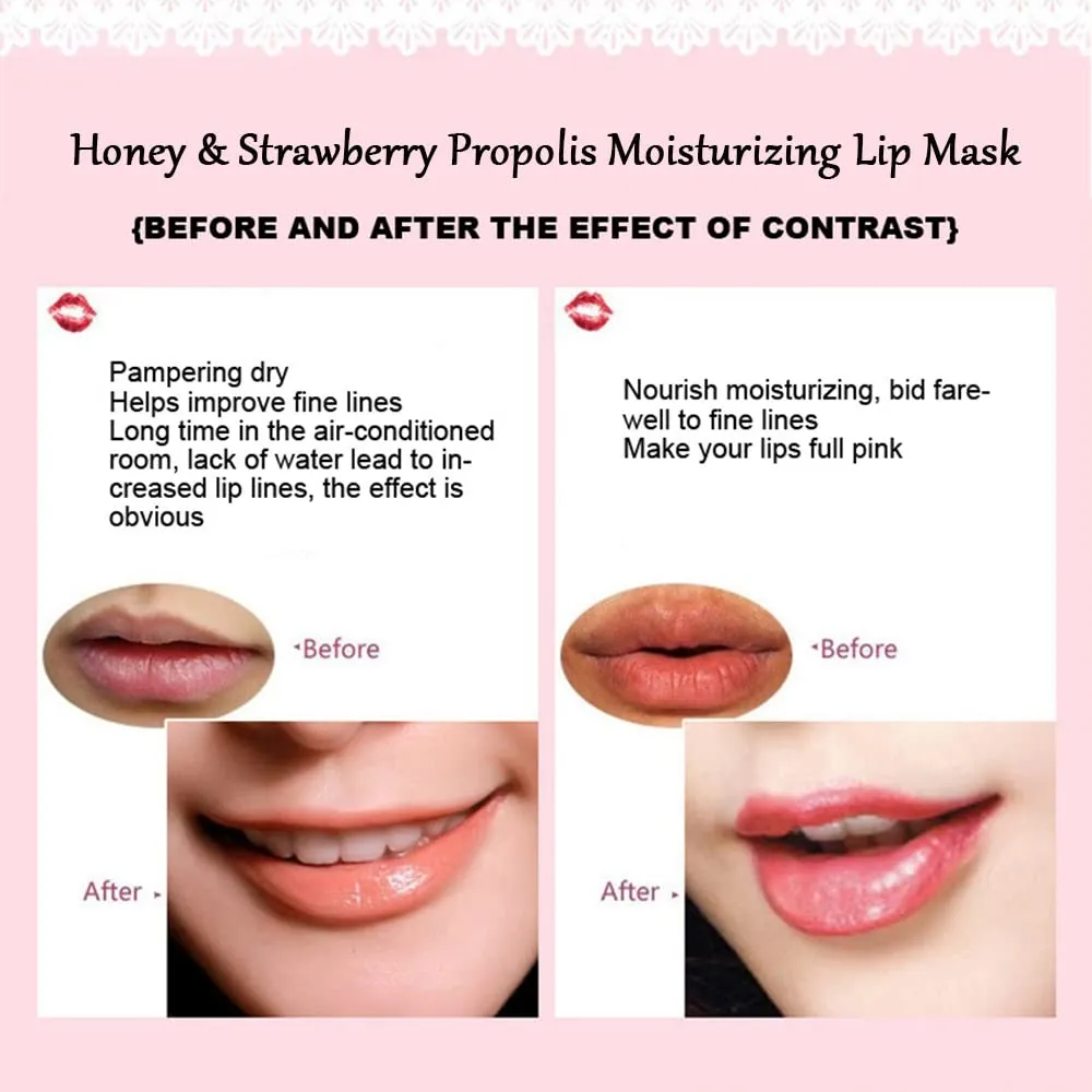 2PCS Balm Lip Balm Honey Pot & Strawberry Sleeping Lip Mask, Propolis Moisturizing Honey Lip Mask Lip Balm, Hydrating & Prevention Dry and Cracked Lip Scrubs Exfoliator, Winter Lip Care Products