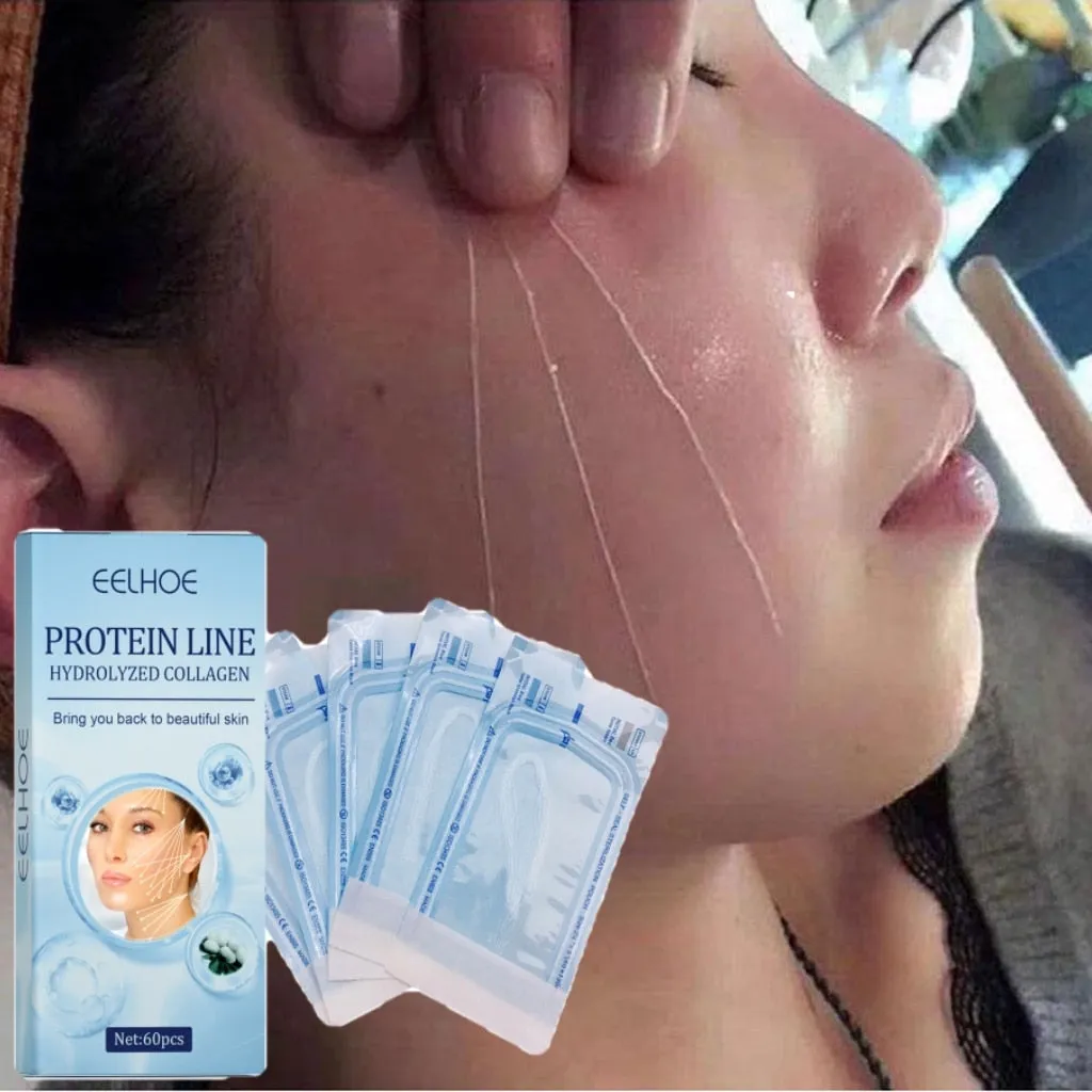60pcs Gold Protein Line Anti-wrinkle Firming Facial Filler No Needle Absorbable Fade Fine Lines Collagen Thread Anti-Aging Serum