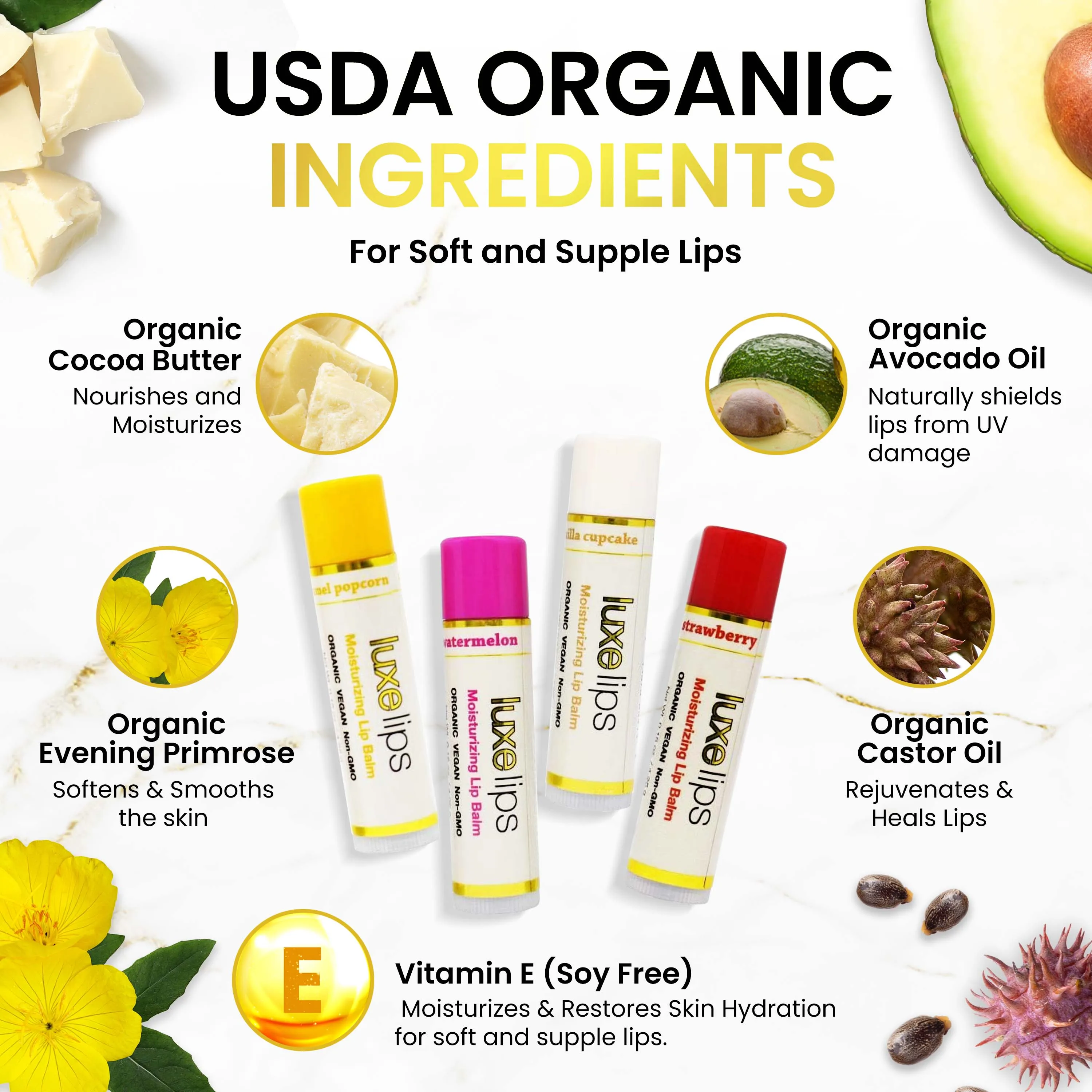 Beeswax Free, Nut Free Lip Balm - Luxe Lips - Vanilla Cupcake