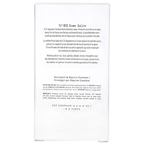 C.O. Bigelow Rose Salve Lip Balm Tubes 3 Pack, All Purpose Salves Moisturizing for Chapped Lips and Dry Skin