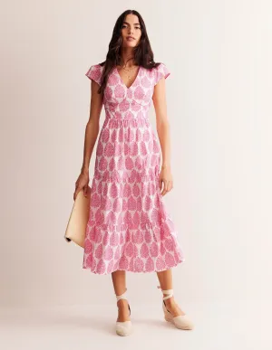 May Cotton Midi Tea Dress-Sangria Sunset, Floret