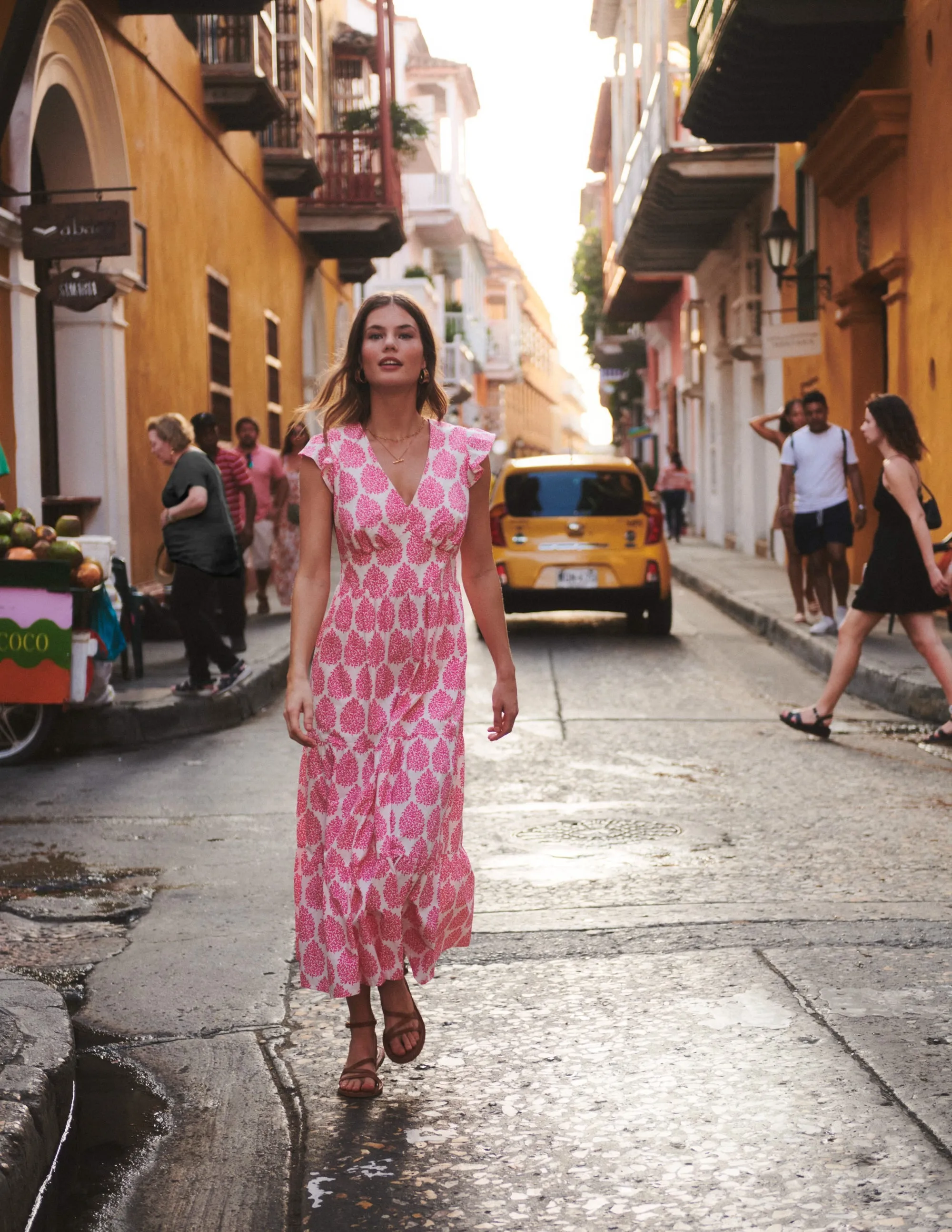 May Cotton Midi Tea Dress-Sangria Sunset, Floret