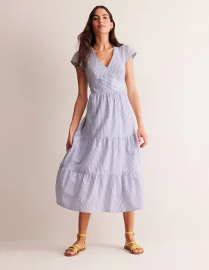 May Cotton Midi Tea Dress-Surf The Web and Ivory