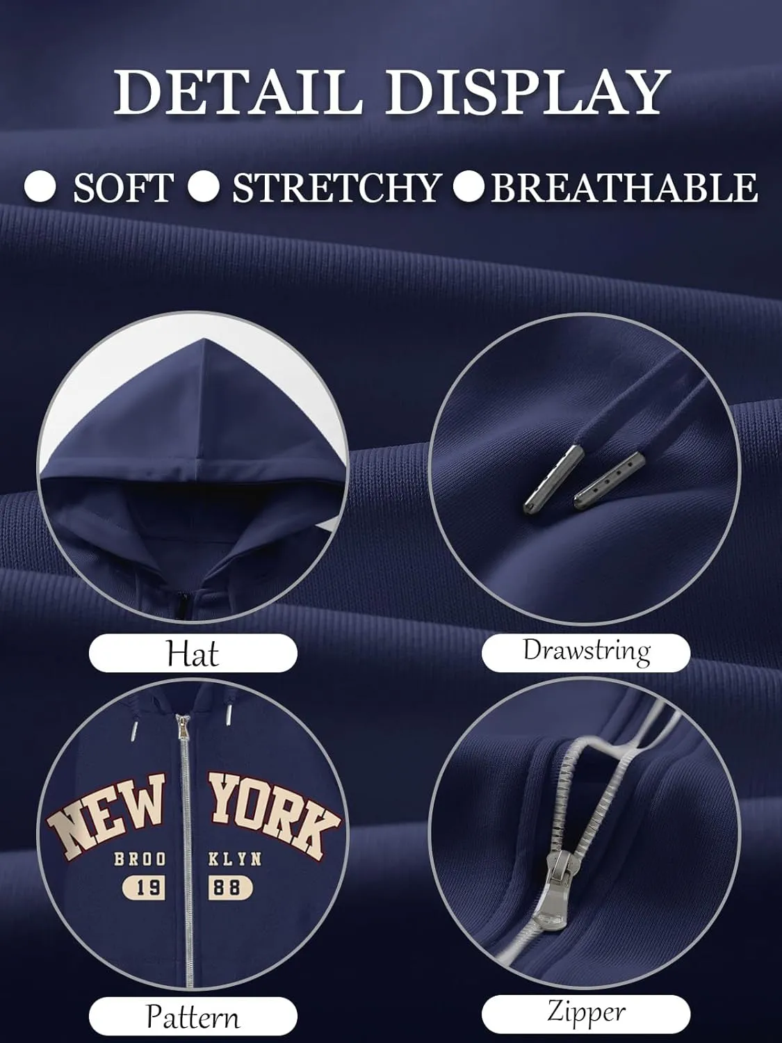 New York Graphic Zip Up Hoodies for Women Full Zip Hoodie Letter Jackets College Zipper Sweatshirts with Pockets