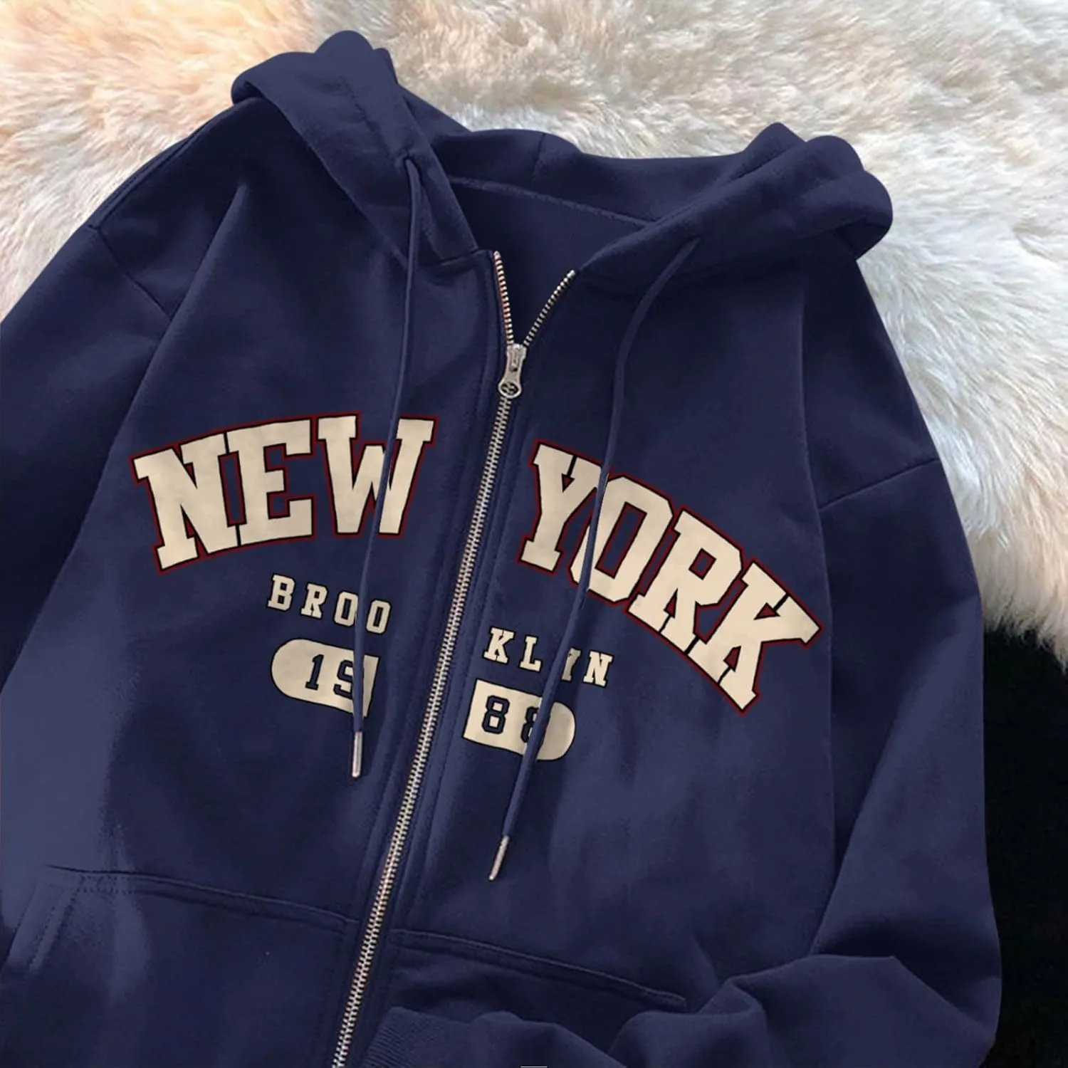 New York Graphic Zip Up Hoodies for Women Full Zip Hoodie Letter Jackets College Zipper Sweatshirts with Pockets